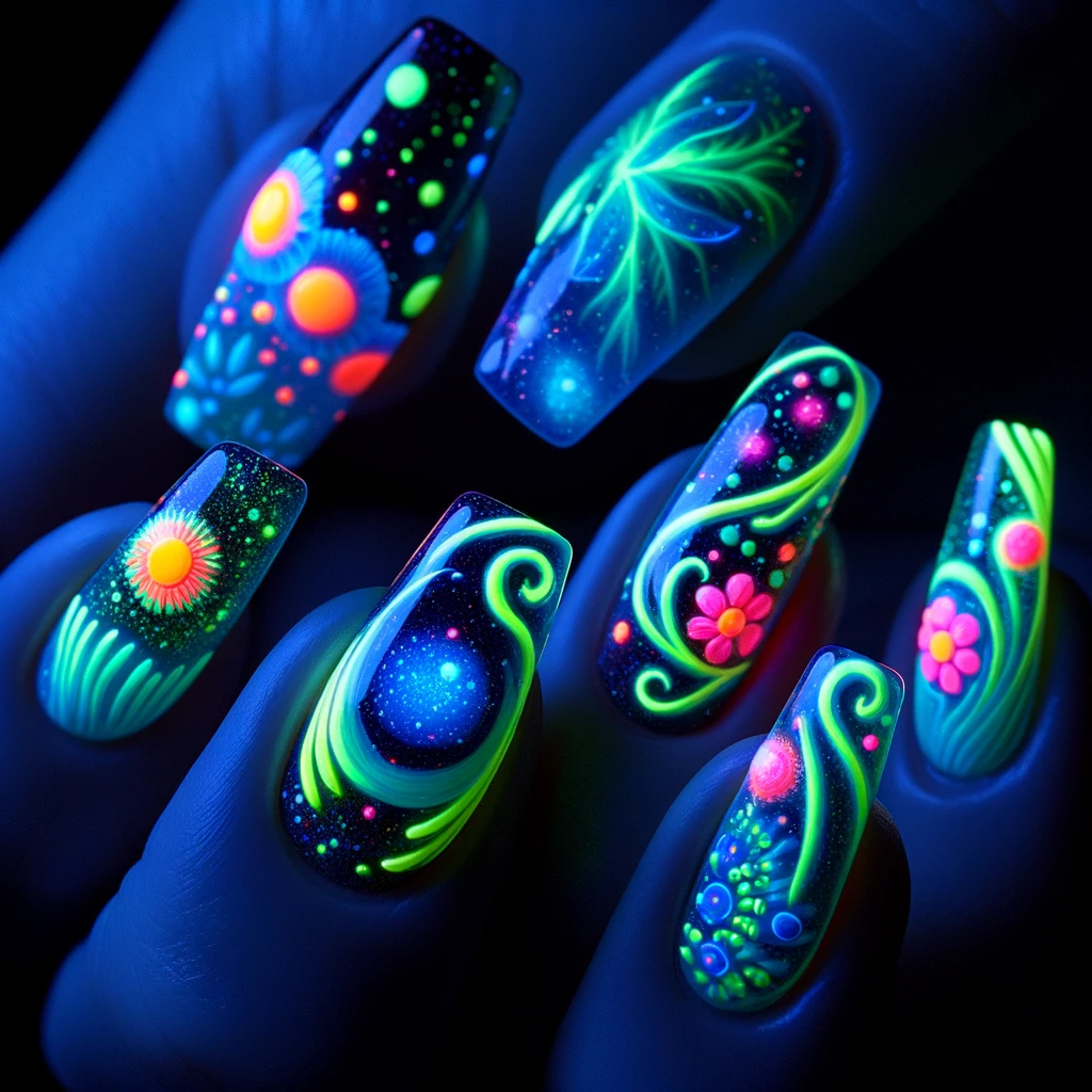 Glow-in-the-Dark Acrylic Nail Art Ideas