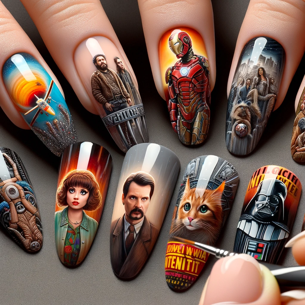 Thematic Acrylic Nail Art Ideas (Movies, Characters, etc.)