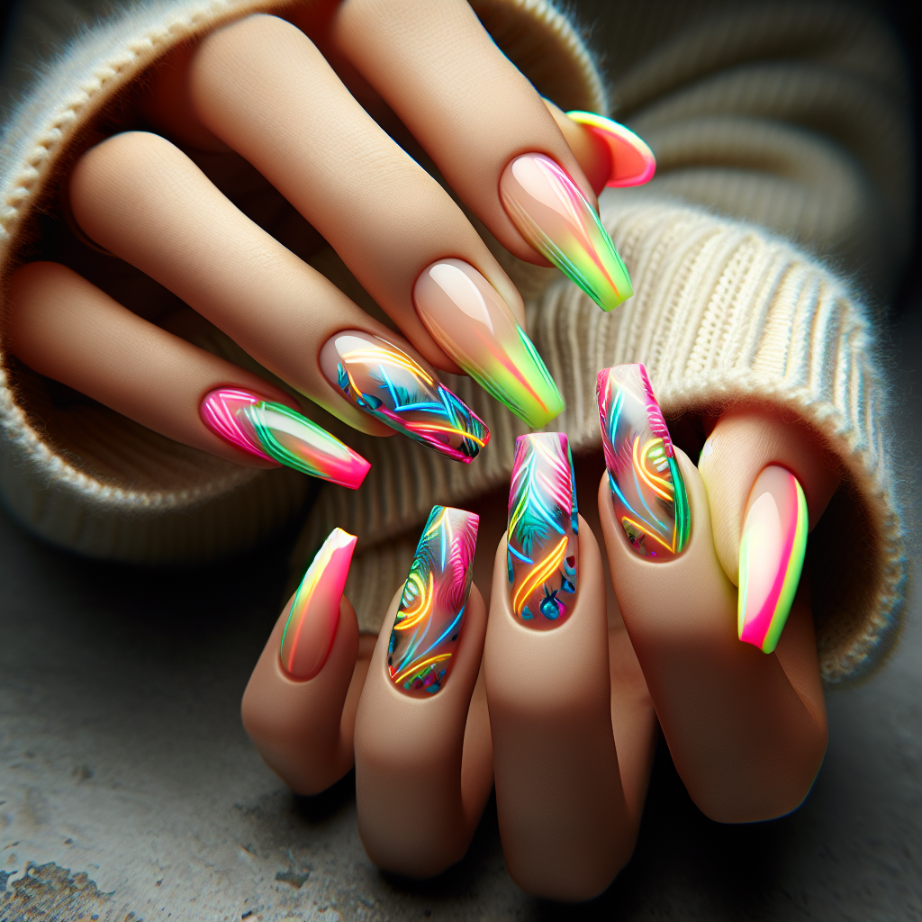 Neon Acrylic Nail Art for a Bold Statement